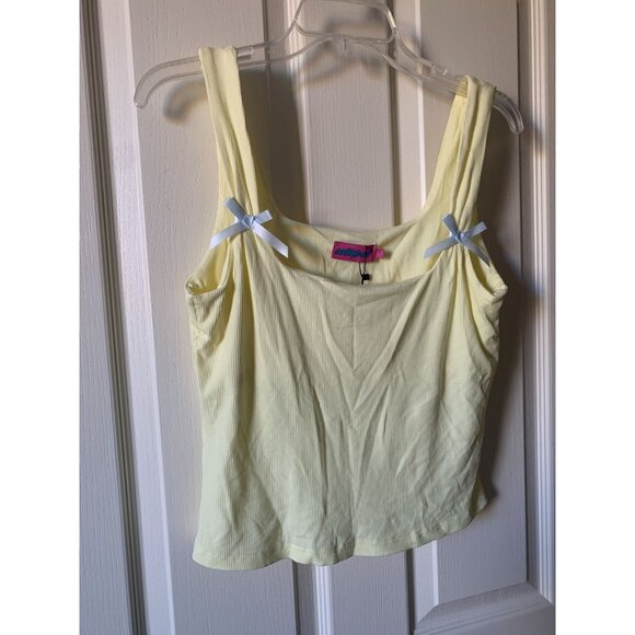 Edited Yellow Ribbed Tank Top With Bow Accents & Square Neckline - Picture 1 of 3